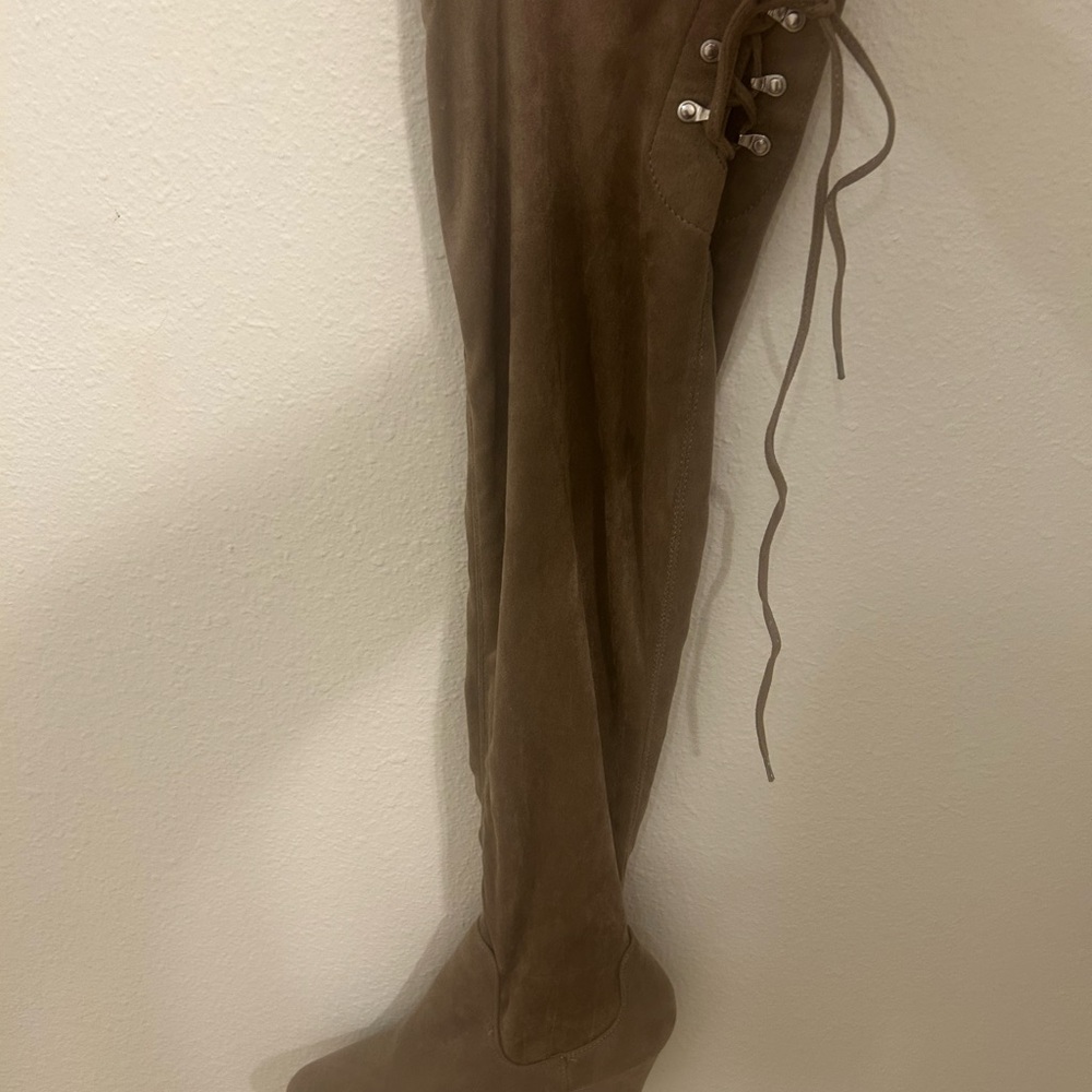 Knee-High Suede Boots with Lace-Up Detail